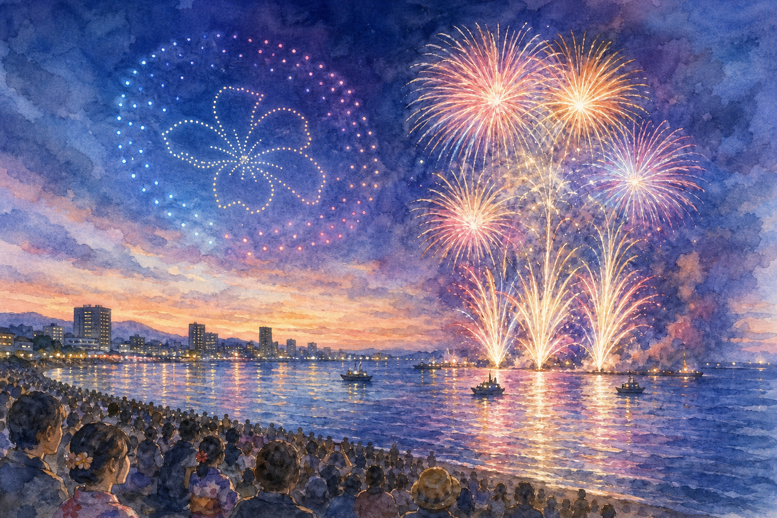 津市合併20周年第73回津花火大会2026|三重県初のドローン演出と海上花火の魅力